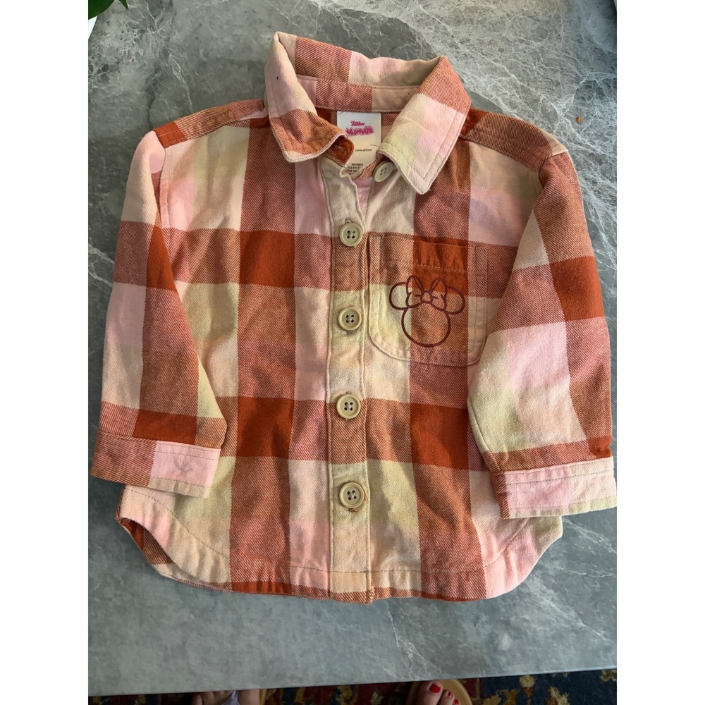 Kids Flannel Shirt 18M Pink Orange Disney Minnie Mouse